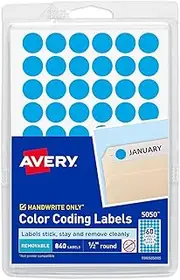 Avery Removable Color Coding Labels, 0.5 inch Round, Light Blue, Pack of 800 (5050)