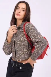 Brown Animal Print Cropped Jacket - Size 6XXS, Women's Jacket