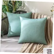 Pack of 2 Outdoor Decorative Faux Linen Farmhouse 18" x 18" (Pack of 2) Teal