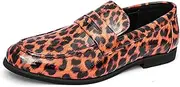 [FLIOZY] Men's Leopard Print Penny Loafers Casual Slip On Leather Shoes Pointed Toe Tuxedo Shoes