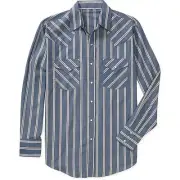 Plains Western Wear Blue Chambray Stripe Cowboy Mens Long Sleeve Shirt Medium