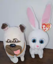TY Beanie Buddy Snowball Rabbit Plush NEW Secret Life Pets 2016 & Mel pug