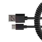 Coiled USB Cable MicroUSB Charger Cord Power Wire Sync Black for Smartphones