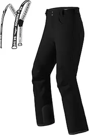 [fit space] Warm Ski Pants for Women Zip-Off Suspenders Winter Snow Bibs Waterproof Breathable Stretch