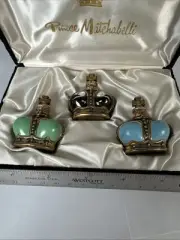 Vintage Prince Matchabelli Crown Jewel Perfume Bottles 3pc Black Velvet Box Set