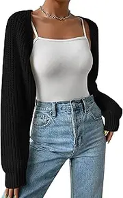 [Labolliy] Women Cable Knit Shrug Open Front Cardigan Long Sleeve Sweater Crop Tops