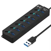 7 Port Usb 3.0 Hub 5Gbps High Speed On/Off Switches Ac Power Adapter For Pc 7-Port