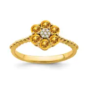Solid 14k Yellow Gold Simulated Citrine and CZ Floral Ring
