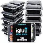 2 Compartment Meal Prep Containers - Reusable BPA Free Plastic Food Storage Tray