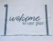 Welcome To Our Pier Nautical White Blue Accent Rug Lightweight 32"×21", New! L2