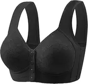 [XCDMHSH] Dotmalls Bras for Older Women, Lightweight, Breathable and Gathered Front Closed Push-Ups for Women, Wireless Comfortable Sleep Bra for Elderly Women(Black,3X-L)