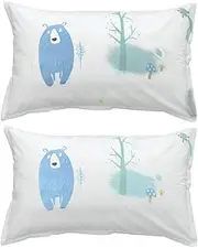 AOEVUIR 2 Piece Kids Pillowcase with Envelope Closure Toddler Pillowcase Cot Bed Sheet 100% Cotton (Bear Pattern)