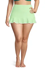 Lands' End Ruffle Hem Mini Swim Skirt in Icy Mint/white at Nordstrom, Size 22 W