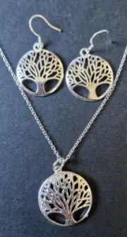 925 STAMPED SILVER 18" NECKLACE & TREE OF LIFE PENDENT, EARRINGS, FREE GIFTBOX.