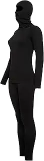 [E4M] Long Johns for Women - Women’s Thermals Top and Bottom Set with Ski Mask, Black
