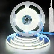 Clearhill 5V COB LED Strip Lights with PIR Movement Sensor,Time-Delay Adjustable,Two Power Supply Ways,Battery Powered(no Battery),3.28FT/1M,Cool White 6500K,320LEDs/M,8mm Width,for Cabinet