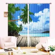 Cute Beach Sunshine Tree 3D Blockout Photo Print Curtain Fabric Curtains Window