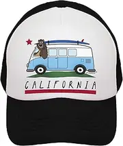 [JP DOoDLES] California Surfer Bear Bus on Kids Trucker Hat. Available in Baby, Toddler, Youth, and Adult Sizes