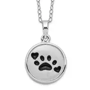 Sterling Silver Sentimental Expressions Rhodium-Plated Enameled Paw Print Ash Holder 18 Inch Necklace