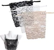 [DHWEKU] Women's Lace Clip On Mock Camisole Bra Insert Overlay Modesty Panel Vest Bra Insert, White, Black, Beige, One Size, Pack of 3