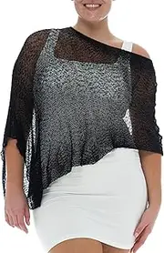 [Back From Bali] Womens Plus Size Sheer Poncho Shrug - Lightweight Knit Pullover Bolero Sweater 2X 3X 4X