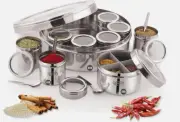 12 IN 1 Spice Box Stainless Steel with Middle Container Partitions | Masala Dabb