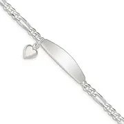 [JewelryWeb] 925 Sterling Silver Solid Polished ID with Love Heart Figaro Link Bracelet Lobster Claw 6mm Wide Identification-Bracelet for Women