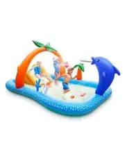 Kiddie Pool with Slide Inflatable Play Center Wading Lounge Kids Pool, Coconut