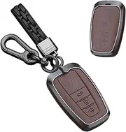 Aluminum Alloy Key Case Key Cover fit for Toyota Land Cruiser Prado LC Prado Camry V70 CHR Prius Corolla RAV4 Leather Key Fob Holder Protector Key Shell Cover Keyring 3 Buttons C Brown
