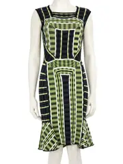 Green Square Neck Abstract Dress