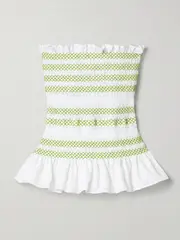 [MOLLY GODDARD] MOLLY GODDARD - Lynne Strapless Ruffled Smocked Cotton-blend Voile Peplum Top - White - UK 12 UK 12 White
