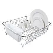 D.line Chrome/PVC Small Dish Drainer w/ Caddy Sink Storage 36.5x32cm White