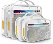 holay 4 Packs PVC Zippered Blocks Set, Toy, Clay, Board game Storage Organizer Case (Name Tag, Manual Pocket) (White, 2 Small + 2 Large)