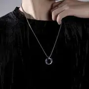 Interlocking Ring Pendant Necklace Titanium Steel Pearl - Necklace & Pendant - Blue - 60cm