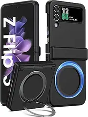 for Samsung Galaxy Z Flip 3 Case with Stand [Hinge Protection] [with Screen Protector] Wireless Charging, Anti-Fingerprint, Shockproof Protective Case, Galaxy Z Flip 3 5G Mobile Phone Case with 360