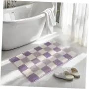 Bathroom Rugs Extra Soft Purple Lavender Checkered Bath Mat Non Slip Plush
