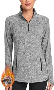 [Soneven] Women's Thermal Fleece Running Shirts Warm Winter Pullover Cold Weather Workout Hiking Tops with Thumb Holes Pockets