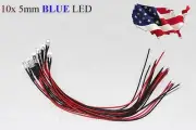10x Blue Pre-Wired 12V 5MM LED Round Ultra-Clear Lens Bulb 12V Blue - USA