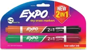 Expo 2-in1 Dry Erase Marker - Chisel 2-pack Green, Red, Black, Orange