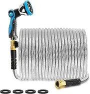 100FT Garden Hose -Metal Water Hoses with Nozzle &10 Function Sprayer,Flexible, Heavy Duty,No Kink& Tangle, Lightweight, 304 Stainless Steel Watering Car Washing hoses Pipe for Outdoor