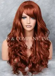 STRIKING Long Wavy Curly with bangs Copper Red Layered Stunning Full Wig win 130