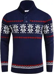 [COOFANDY] Men's Christmas Sweater Ugly Knitted Xmas Sweaters Casual Snowflake Pullover Knitwear