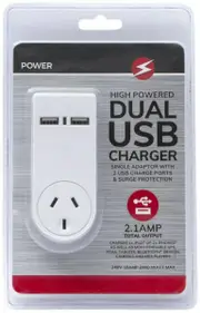 USB Charger w/ 2 Port AU 240V Surge Protected SAA Wall Mounted Iphone Power