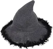 [Generic] Knitted Hat Hats Knit Caps for Men Knit Skull Knit Hat Knit Beanie Stretchy Knit Hat Mens Caps Skull Caps for Men Wizard Hat Warm Hat Vintage Knit Hat Men Caps Yarn Grey