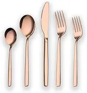 Berglander 20 Piece Titanium Rose Gold Plated Stainless Steel Flatware Set, 20 Pieces Copper Silverware Set, Copper Color Cutlery Sets, Service for 4 (shiny Copper)