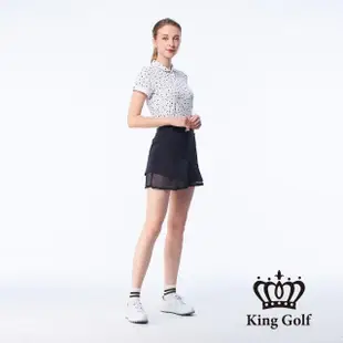 【KING GOLF】速達-網路獨賣款-女款素面網布拼接立體刺繡修身A LINE短裙/高爾夫球裙(丈青)