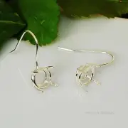 Round Pre-Nothched Sterling Silver Earwire Earring Settings (4 Prong)