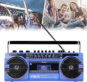 Classic 80s Style Retro CD Player Boombox, AM/FM Portable Cassette Player Radio,Stereo Sound | Recording & Playback | USB/SD Support | Headphone Jack,for Family Party Travel,Blue