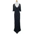 Aidan Mattox Dress Womens 8 Indigo Twilight Beaded Sequin Plunge 2 Pc Lined Maxi