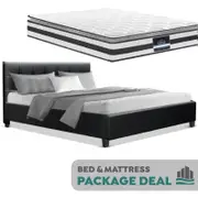 Queen Package | Agnes Bed Black & Normay Pillow Top Mattress (Medium Firm)